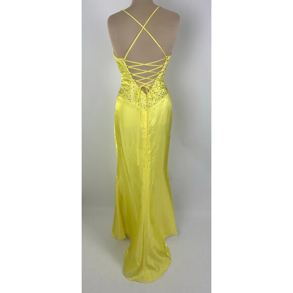 Vintage Y2K NIght Moves Size 8 Canary Yellow Prom Dress Formal Gown 2000s - Picture 5 of 16